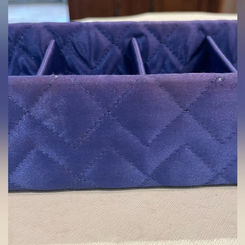Vintage purpley-blue satin quilted drawer organizer. So retro!